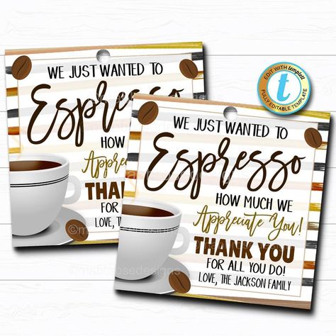 Coffee Gift Tag Teacher Staff Employee School Appreciation | Etsy Coffee Gift Tag, Staff Appreciation Week, Wine Teacher, Appreciation Gifts Diy, School Pto, Coffee Gifts Card, Thank You Printable, Thanks A Latte, Valentines Gift Tags