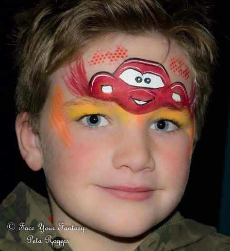 Peta Rogers Cars Lighting McQueen Lightning Mcqueen Face Paint, Cars Face Paint, Race Car Face Paint, Car Face Paint, Lighting Mcqueen Painting, Lightning Mcqueen Eyes, Cars Painting Disney Easy, Lighting Mcqueen, Face Painting For Boys