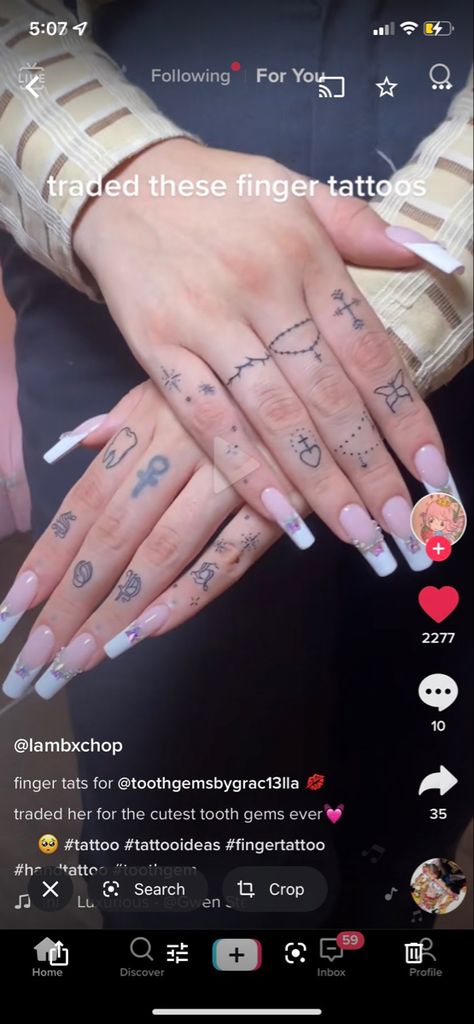 Tooth Tattoo, Finger Tats, Cute Tooth, Tooth Gem, Finger Tattoo, Dope Tattoos, Tattoo Inspo, Finger Tattoos, Hand Tattoos