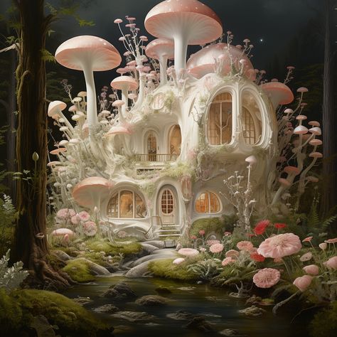 Mushroom Castle, Mushroom Fairy House, Fairy Homes, Mushroom Fairy, Mushroom House, House Art, Character Inspo, Mushroom Art, Fairy Houses