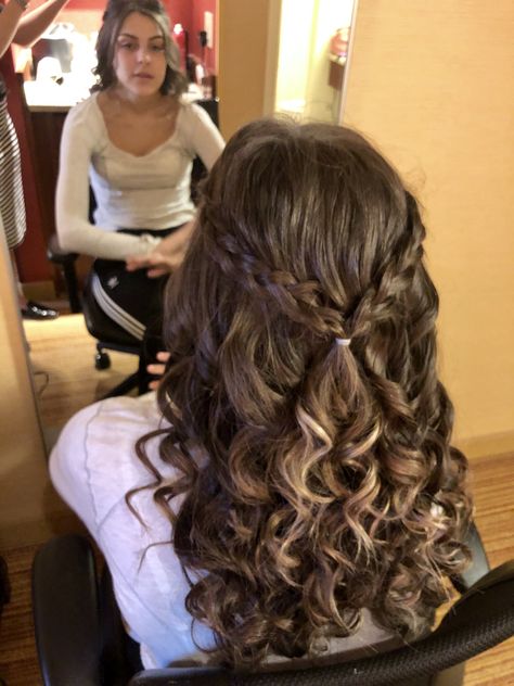 #weddinghairstyles #weddinghair #halfuphalfdown #halfupdo #braids #braidstyles #braidedhairstyles  #braidedhair  #curls #beautiful #wedding #bridesmaid Easy Sweet 16 Hairstyles, Curl Hair Styles Half Up Half Down Medium Lengths, Ringlet Curls Hairstyles Half Up, Homecoming Hairstyles Half Up, Hairstyles With Curls For Party, Curled Hairstyles For Medium Hair Formal Shoulder Length, Curled Prom Hair Half Up, Hairstyles For Prom Medium Length Curls, Medium Hair Curled Hairstyles