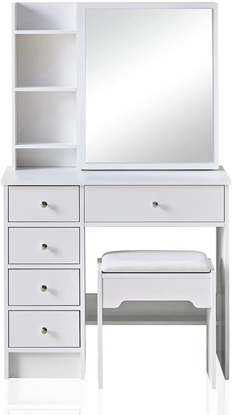 Desk To Vanity Diy, Girls Vanity Table, White Desk With Drawers, Small Vanity Table, Stool Bedroom, Bedroom Vanity Set, White Vanity Desk, Small Dressing Table, Vanity Dressing Table