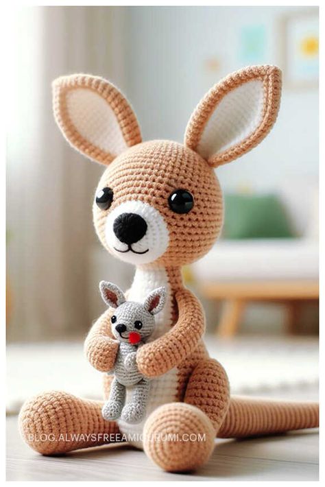 Amigurumi Kangaroo Free Crochet Pattern Amigurumi Kangaroo, Large Amigurumi, Crochet Toys Free, 4mm Crochet Hook, Crochet Amigurumi Free Patterns, Crochet Amigurumi Free, Crochet Creations, Crochet Animal Patterns, Crochet Diy