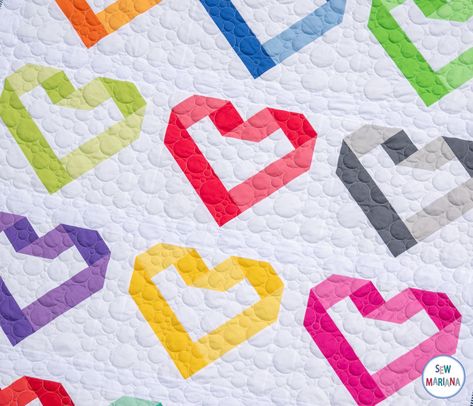 Quilt Patterns With Hearts, Two Hearts Quilt Pattern, Large Heart Quilt Pattern, Linking Hearts Quilt Pattern Free, Heart Baby Quilt, Rainbow Heart Quilt Pattern, Heart Quilt Block, Heart Quilts, Word Patterns