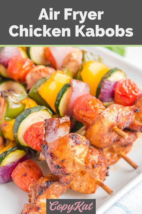 Air Fryer Chicken Kabobs, Kabobs Chicken, Chicken Shish Kabobs, Easy Air Fryer Chicken, Grilled Potato Salad, Chicken Kabob Recipes, Seasoned Butter, Steak Kabobs, Kabob Recipes