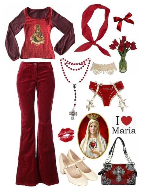 Rosary Outfit, Eccentric Outfits, Girls And Corpses, Red Rosary, Chubby Girl Outfits, Teen Trends, Style Aesthetic, Closet Fashion, Red Outfit