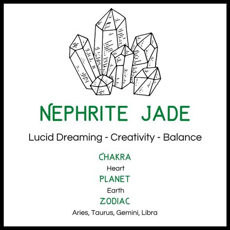 Nephrite Jade Meaning, Jade Properties, Green Jade Crystal, Jade Meaning, Crystal Witch, Crystal Meditation, Arthurian Legend, Tiger Iron, Dream Recall