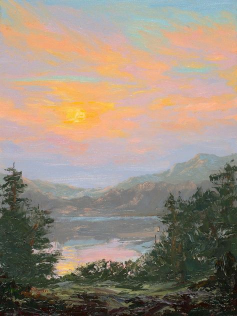 Easy Painting Class Ideas, Ethereal Paintings, Pretty Scene, California Painting, Intuitive Artists, Mountain Painting, Expressing Love, Sky Artwork, Walnut Oil