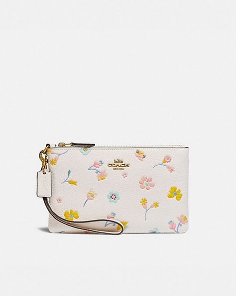 Coach Flower Wallet, Cute Coach Wallet, Coach Floral, Small Wristlet, Delicate Watercolor, Watercolor Floral Print, Spring Bags, Cute Wallets, Polished Pebble