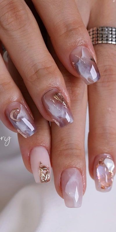 Rose Quartz Marble Nails Elegant Marble Nails, Marble Nail Designs Coffin, Marbled French Tip Nails, Short Marble Nail Designs, Peach Marble Nails, Marble Nail Designs Summer, Marbled Nail Designs, Natural Marble Nails, Clear Marble Nails