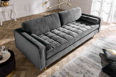 Design 3-Sitzer preiswert kaufen | Riess-Ambiente.de Hygge Decor Living Rooms, Couch Grau, Hygge Living Room, Sofa Cozy, Black Upholstery Fabric, Hygge Bedroom, Xxl Sofa, Grey Couches, Glam Living Room