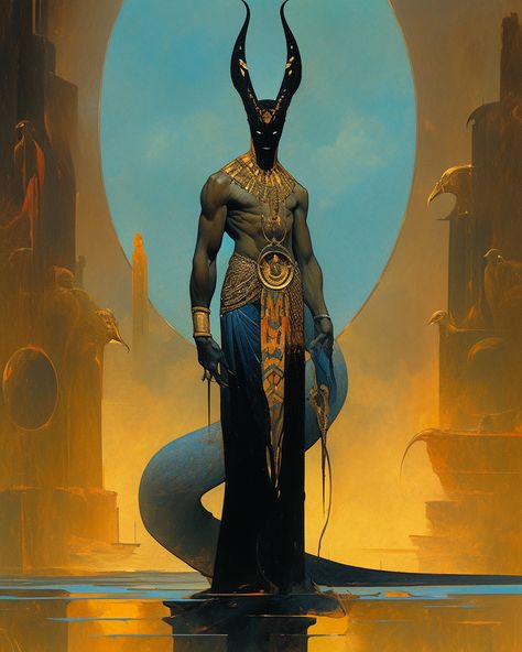 Egyptian Concept Art, Dnd Gods Concept Art, Egyptian Monster, Djinn Aesthetic, Egyptian God Art, Dnd Gods, African Mythology, Afrique Art, Dungeons And Dragons Classes