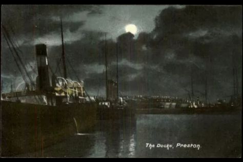 Preston Dock at night, postcard, circa 1910 Dock At Night, Industrial Art, Preston, At Night, History, Art