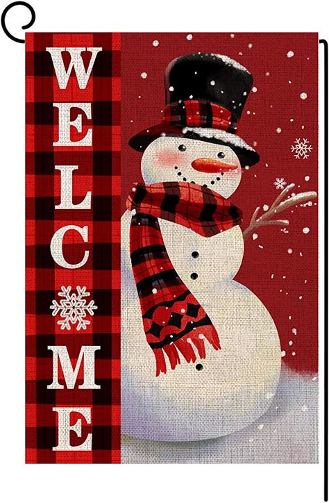 AmazonSmile : Welcome Christmas Garden Flag Double Sided Snowman with Buffalo Plaid Scarf Garden Flag, Winter Christmas Rustic Yard Outdoor Decoration 12.5 x 18 Inch : Patio, Lawn & Garden Garden Flags Ideas, Buffalo Plaid Scarf, Christmas Decorations Centerpiece, Diamond Art Kits, Burlap Garden Flags, Christmas Diamonds, Welcome Winter, Snowman Christmas Decorations, Gem Art