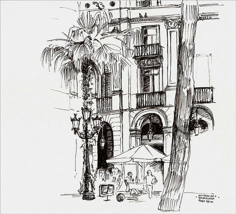 Barcelona Sketch, History Drawings, Ink Pen Art, Black And White Sketches, Painter Artist, Urban Sketchers, Story Telling, Urban Sketching, Ink Pen