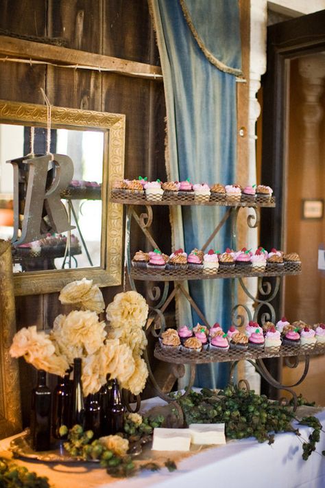 Rustic Chic California Wedding by Cameron Ingalls  Read more - http://www.stylemepretty.com/2010/11/19/rustic-chic-california-wedding-by-cameron-ingalls/ Country Cupcakes, Rustic Shabby Chic Wedding, Vintage Shabby Chic Wedding, Rustic Wedding Reception, Rustic Vintage Wedding, Estilo Shabby Chic, Cupcake Display, Rustic Shabby Chic, Shabby Chic Wedding