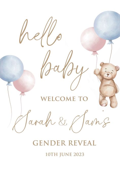 Gender Reveal Poster Ideas, Large Welcome Sign, Gender Signs, Teddy Bear Pink, Gender Reveal Signs, Gender Reveal Themes, Idee Babyshower, Personalized Board, Party Welcome Sign