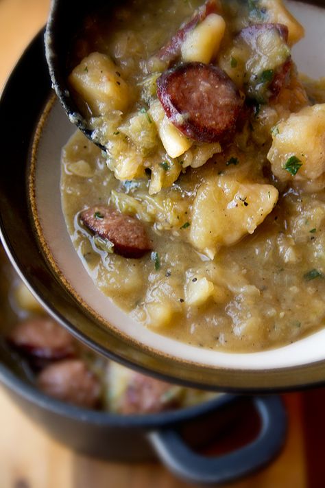 Oktoberfest stew with  Smoked Sausage, Garlic, Potatoes, Apple Cider Vinegar, and Parsley Sausage And Potatoes, Carmelized Onions, Garlic Potatoes, Stewed Potatoes, Lager Beer, Kielbasa, Soup And Sandwich, Smoked Sausage, Delicious Soup