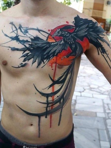 Tatuaje Trash Polka, Phoenix Tattoo For Men, Alas Tattoo, Small Phoenix Tattoos, Phönix Tattoo, Phoenix Tattoo Design, Trash Polka Tattoo, Pieces Tattoo, Chest Tattoo Men