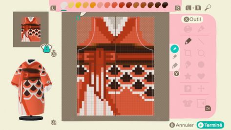 Acnh Kimono Designs, Acnh Clothes Pattern Grid, Acnh Kimono, Motif Acnl, Acnh Clothes, Ac New Leaf, Animal Crossing Guide, Animal Crossing Qr Codes Clothes, Qr Codes Animal Crossing