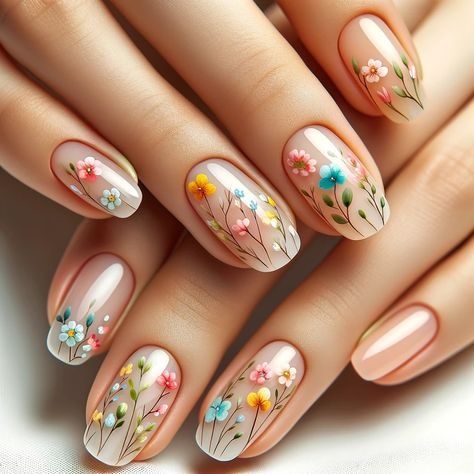 freemail Vintage Nail Art, Pink Nail Art Designs, Vintage Nails, Spring Nail Designs, Nail Art For Beginners, Blue Nail Art, Flower Nail Designs, Pink Nail Art, Classy Acrylic Nails