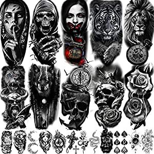 Tatoos Men Arm Top 10, Flash Sleeve, Skeleton Rose, Lion Halloween, 42 Tattoo, Large Temporary Tattoos, Skull Sleeve Tattoos, Realistic Temporary Tattoos, Arm Temporary Tattoos