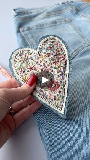 Embroidery Hoop Art Diy, Clothes Embroidery Diy, Repurposed Denim, Stitching Ideas, Make A Quilt, Denim Projects, Contemporary Embroidery, Heart Patches, Brave Enough