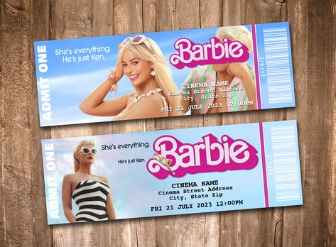 #barbie #movietickets #moviememorabilia #collectible Barbie Movie Ticket, Barbie Ticket, Dragon Party Invitations, Cruise Tickets, Movie Ticket, Disney World Tickets, Coquette Room, School Of Rock, Dragon Party