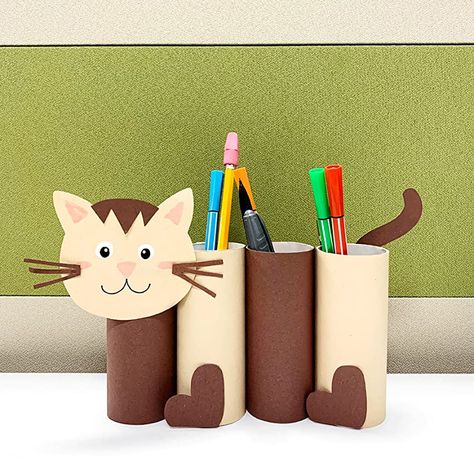 Diy Projects For School, Recycled Containers, Diy Pencil Holder, Construction Paper Crafts, Toilet Paper Crafts, Diy Pencil, Abc Coloring, Toilet Paper Roll Crafts, Craft Room Decor