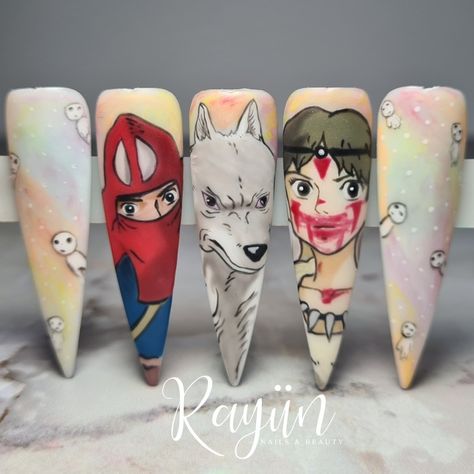 Princess Mononoke Nail Art, Princess Mononoke Nails, Princess Nail Art, Anime Nails, Princess Mononoke, Art Idea, Short Nail Designs, Nails Gel, Nail Studio