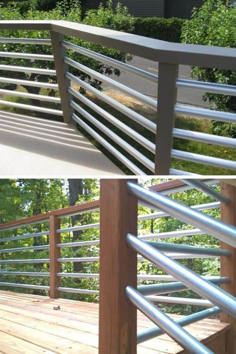 30+ Cheap and Simple DIY Porch Railing Ideas & Designs For 2021 Diy Porch Railing, Porch Railing Ideas, Deck Railing Diy, Pallet Porch, Porch Railing Designs, Screened In Porch Diy, Pipe Railing, Front Porch Railings, Deck Railing Design