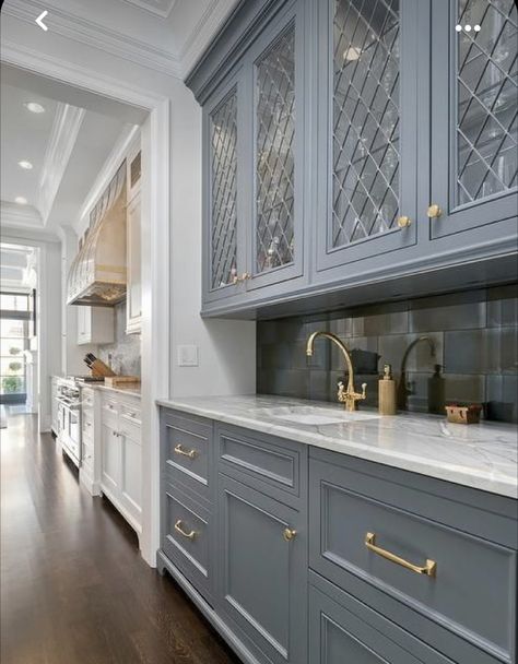 Large Kitchen Cabinets, Blue Kitchen Island, Unique Cabinet, Butler’s Pantry, Cabinet Designs, Interior Design Dining Room, Dining Room Interiors, New Kitchen Cabinets, Kitchen And Dining Room