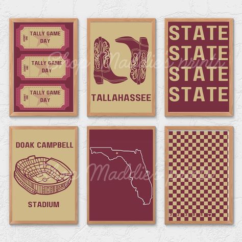 NOW UP Fsu Dorm, College Prints, Collage Dorm Room, College Wall Decor, University Dorm, University Dorms, Dorm Art, Florida State University, Room Apartment