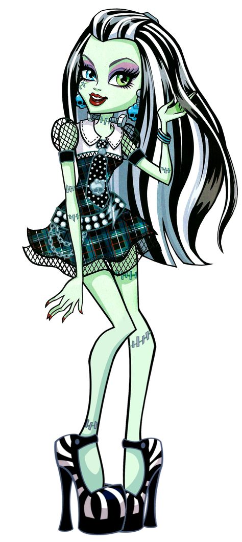 Monster High: Frankie Stein! Frankie Stein is the daughter of Frankenstein's Creature. Having been alive for only a short time, she is incredibly eager to learn more about the world around her, and is always ready to try new things with her friends. Her pet is a dog-like creature named Watzit. Monster High Halloween, Monster High Cosplay, Monster High Costume, Novi Stars, Kostuum Halloween, Arte Monster High, Monster High Pictures, Frankie Stein, Moster High