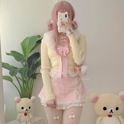 Mirukurum Outfits, Cute Pastel Outfits, Kawaii Outfit Ideas, Pinterest Wardrobe, Music On Spotify, Pastel Outfit, Kawaii Fashion Outfits, Baby Yellow, Alternative Outfits