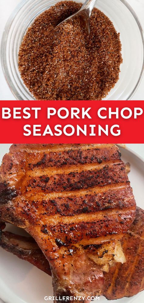 This homemade pork chop seasoning comes together in just a few minutes, is much cheaper than store-bought rub, and all the ingredients you probably already have in your pantry anyway! | homemade pork chop rub | homemade pork chop seasoning | pork chop seasoning spices | pork chop seasoning for grill | pork chop seasoning recipe | pork chop seasoning grilled | pork chop seasoning rub Pork Chop Seasoning Spices, Grilled Pork Chop Rub, Pork Chop Seasoning Recipe, Grilled Pork Chop Recipes Rub, Pork Chop Seasoning Grilled, Pork Chop Rub For Grill, Pork Chop Seasoning Rub, Pork Chop Rub Recipe, Pork Seasoning Recipe