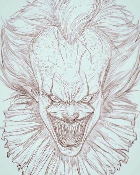 Pennywise Drawing Sketch, Pennywise Sketch, Clowns Scary, Pennywise Drawing, Pennywise Tattoo, App Sketch, Ipad Sketch, Badass Drawings, Scary Drawings