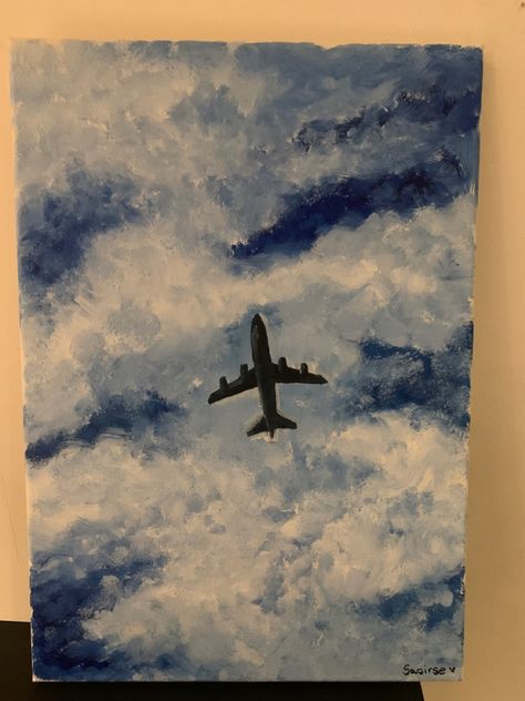 Pilot Painting Ideas, Jet Painting, Plane Painting, Christmas Drawings For Kids, Monochromatic Painting, Airplane Painting, Birthday Icon, Airplane Art, Easy Canvas Art