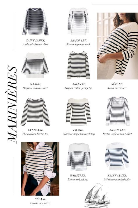 11 Best Breton-Striped Shirts For Women - Leonce Chenal Womens Striped Shirt Outfit, Breton Stripes Outfit Parisian Chic, Mariniere Outfit, Blue White Striped Shirt Outfit, How To Style Striped Shirt, Stripe Top Outfit, Breton Stripes Outfit, Striped Tshirt Outfits, French Fashion Casual