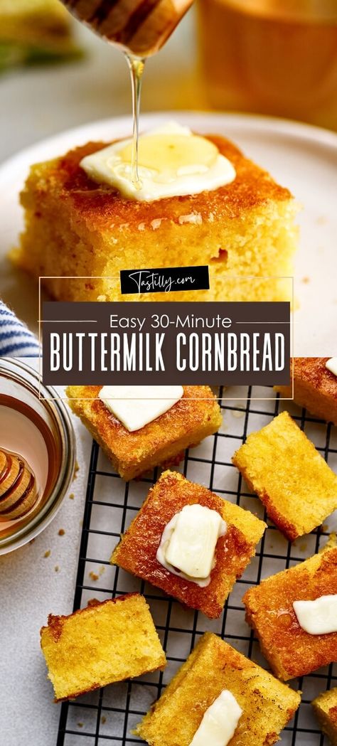 Easy 30-Minute Buttermilk Cornbread - Tastilly Montana's Cornbread Recipe, Uses For Buttermilk Baking, Cornbread Recipes Homemade, Buttermilk Cake Recipes Easy, Baking With Buttermilk Recipes, Cornbread Recipe Buttermilk, Easy Buttermilk Recipes, Award Winning Cornbread Recipe, Buttermilk Recipes Homemade