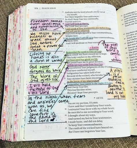 Still studying and reading #Psalm119 . There is so much good stuff in this chapter! So far I have learned that the Word of God... ♥️gives… Psalms 119, Praying Wife, God Speaks, God Bible, Prayer Time, Study Notebook, Bible Journal Notes, Bible Doodling, Bible Study Methods