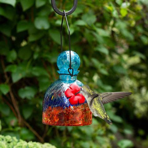 Aqua/Red LunaLite Bell Hummingbird Feeder Hummingbird Feather, Glass Hummingbird Feeders, Glass Hummingbird, Hummingbird Feeder, Glass Drop Earrings, Green Bird, Humming Bird Feeders, Glass Vessel, Bird Feeder