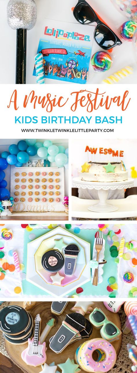 An adorable Music Festival Kids Birthday Bash Music Festival Themed Party, Music Birthday Party Theme, Toddler Dance Party, Music Festival Birthday, Lila Party, Festival Themed Party, Music Festival Party, Music Birthday Party, Music Theme Birthday