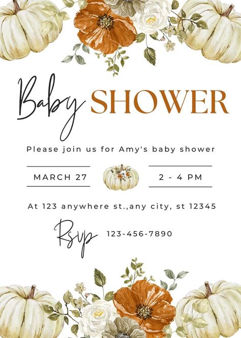 Pumpkin Spice Baby Shower Theme, Fall Baby Shower Invitations, Baby Shower Party Invitations, Sprinkle Shower, Fall Baby Shower Invites, Pumpkin Baby, Baby Shower Pumpkin, Invitation Baby Shower, Baby Shower Invite