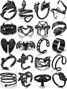 Black Rings For Women, Emo Rings, Black Ring Set, Claw Rings, Emo Jewelry, Spider Ring, Punk Rings, Ring Butterfly, Edgy Jewelry