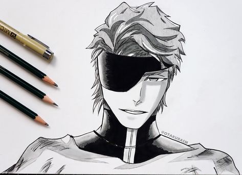 Aizen Sosuke Sketch, Aizen Drawings, Aizen Sosuke Drawing, Drawing On Clothes Ideas, Aizen Sketch, Aizen Drawing, Manga Drawing Sketches, Art Sketches Step By Step, Bleach Drawing On Clothes