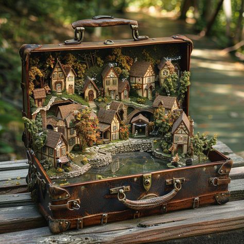 Prompt 👉open leather old suitcase standing on a wooden table, environmental art, magical village, highly detailed model, with miniature covered lake, cottagecore!!!, Benjamin Grandson, in miniature hyper-realistic clay animation, Rivendell, highly detailed town, made of clay, photorealism, magical town, in a suitcase] 👉 if Like, please Follow and Share AI Graphics Studio 👇Contact on WhatsAPP: http://tiny.cc/aigraphicsstudio #aigraphicsstudio #AI #DigitalMarketing #digitalartist #digitalart ... Magical Village, Suitcase Stand, Clay Animation, Diorama Ideas, Miniature Photography, Old Suitcases, Railroad Photography, Photorealism, Spring Blooms