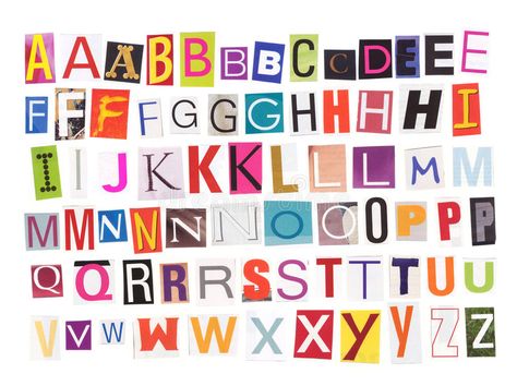 Alphabet - Magazine cutouts. Alphabet of uppercase letters compiled from colourful magazine cutouts. Isolated on white for easy mix and match with multiples of royalty free stock photo Magazine Cut Out Letters, Letters Aesthetic, Letras Cool, Magazine Cutouts, Newspaper Letters, Uppercase Magazine, Letter Collage, Magazine Fonts, Scrapbook Letters