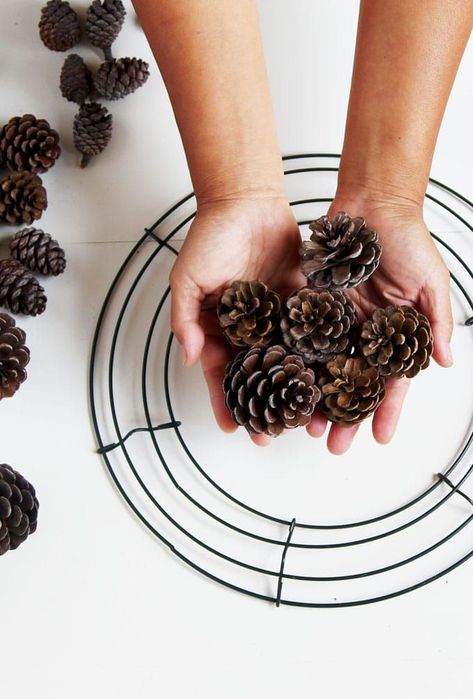 Easy & long lasting DIY pinecone wreath: beautiful as Thanksgiving & Christmas decorations & centerpieces. Great pine cone crafts for fall & winter! - A Piece of Rainbow  #pinecones #pineconecrafts #diy #homedecor #homedecorideas #diyhomedecor #thanksgiving #christmas #christmasdecor #christmascrafts #christmasideas #christmasdecorations #crafts #wreath #centerpiece #farmhouse #vintage #farmhousestyle #farmhousedecor #weddingdecor Diy Pinecone Wreath, Christmas Decorations Centerpiece, Pine Cone Art, Cone Crafts, Christmas Pine Cones, Easy Diy Wreaths, Diy Pinecone, Pine Cone Decorations, Pinecone Wreath