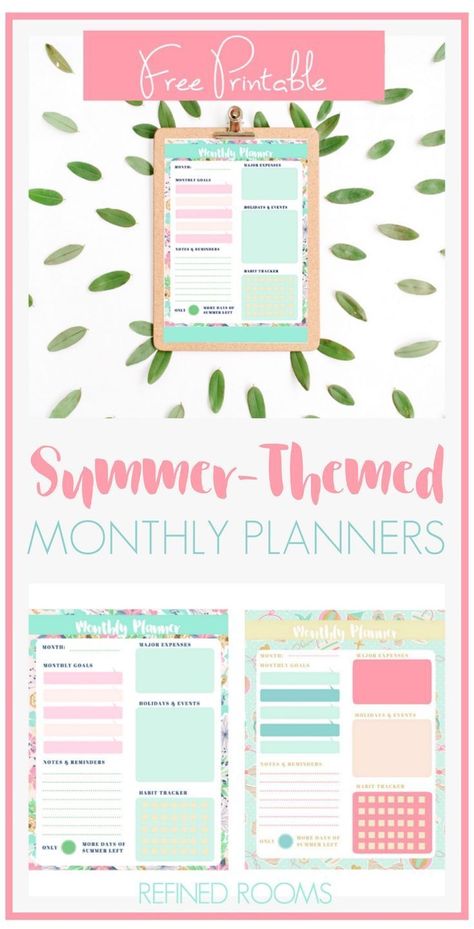 Having trouble staying productive this summer? Grab these summer-themed printable monthly planners! Themed Monthly Baby Pictures, Productive Summer, Free Monthly Planner, Free Printable Monthly Planner, Organization Life, Staying Productive, Organizational Printables, Free Printables Organization, Summer Planner